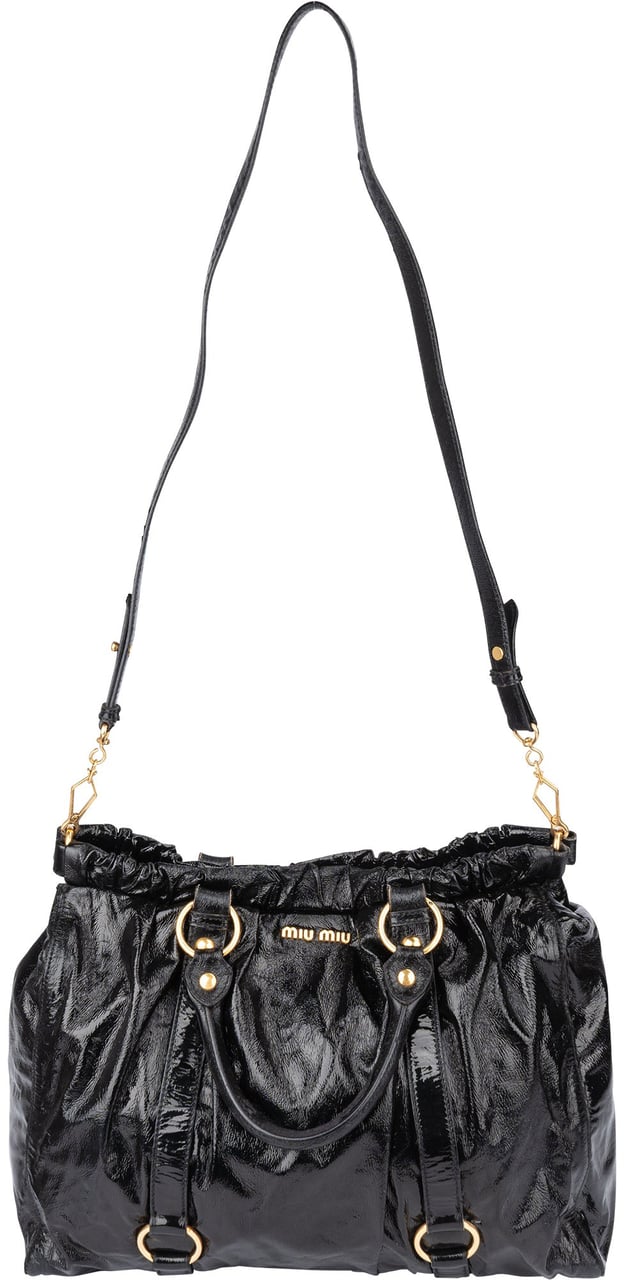 Miu Miu Miu Miu Black Patent Leather City Handbag Zwart