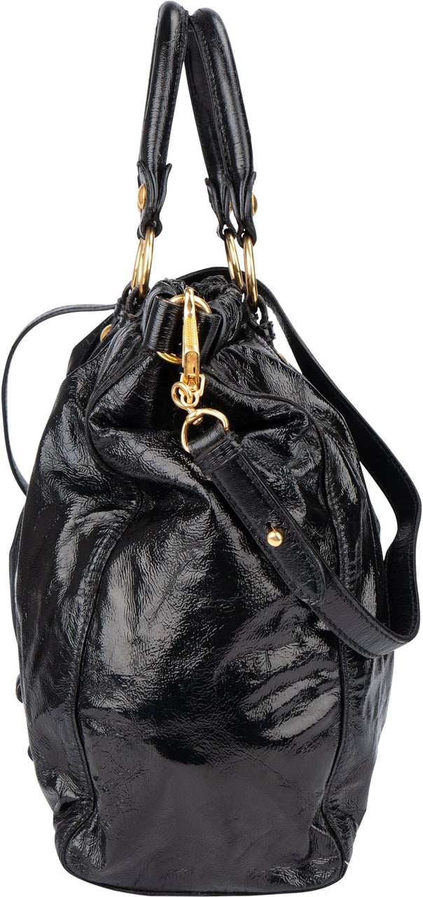 Miu Miu Miu Miu Black Patent Leather City Handbag Zwart