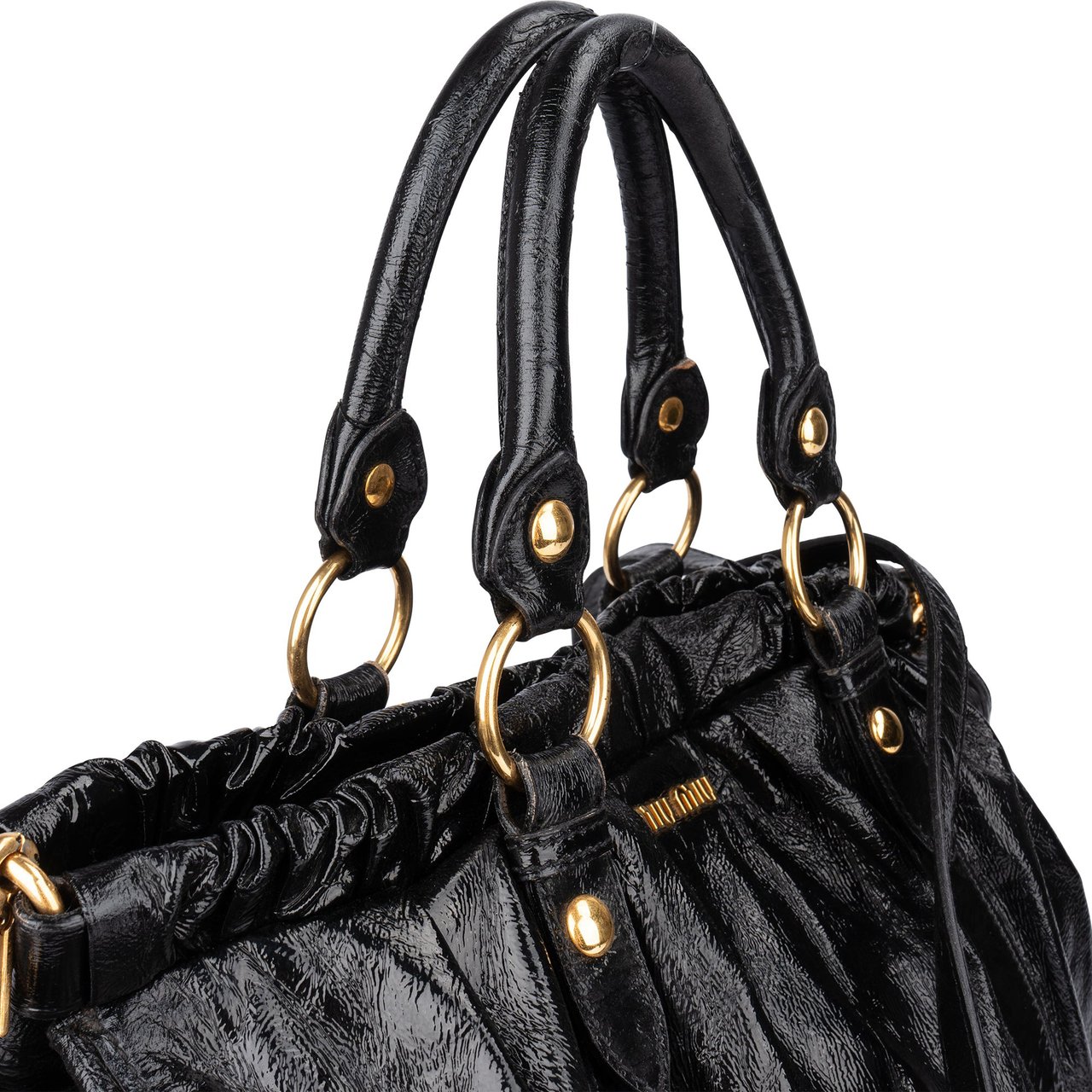 Miu Miu Miu Miu Black Patent Leather City Handbag Zwart