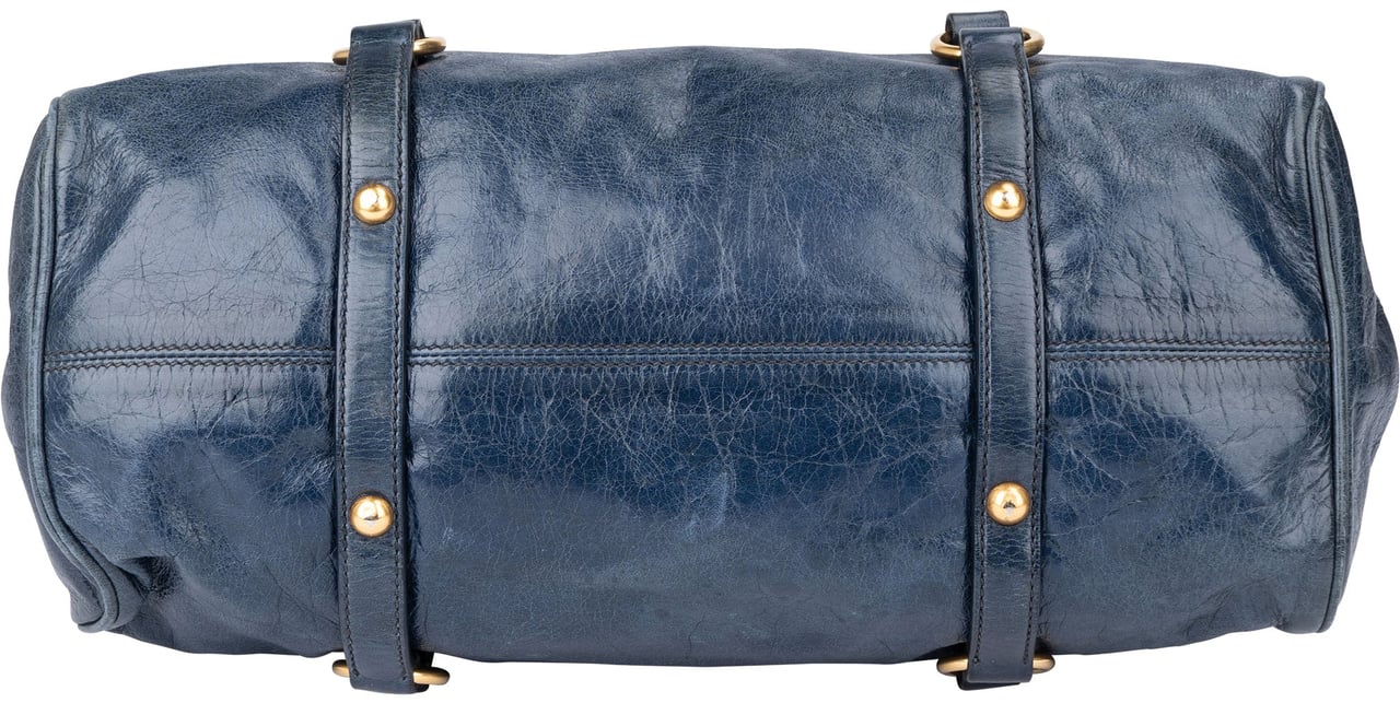 Miu Miu Miu Miu Blue Leather City Handbag Blauw