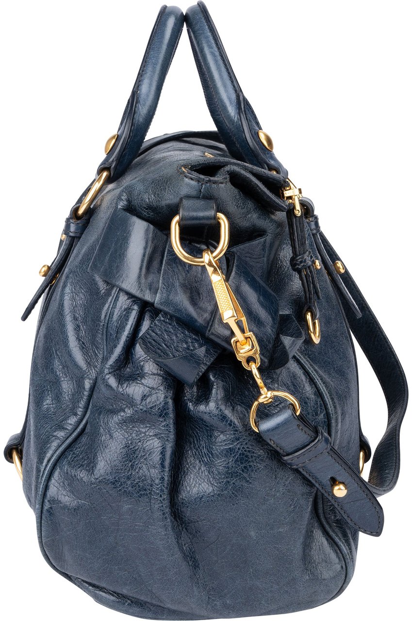 Miu Miu Miu Miu Blue Leather City Handbag Blauw