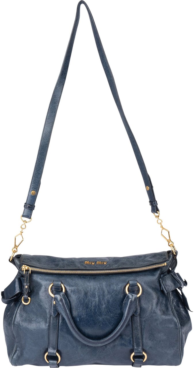 Miu Miu Miu Miu Blue Leather City Handbag Blauw