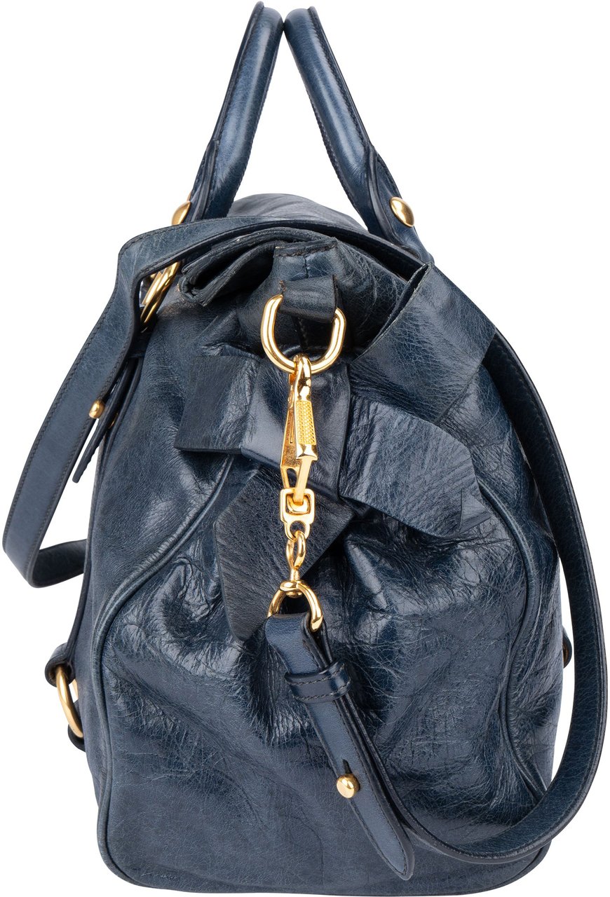 Miu Miu Miu Miu Blue Leather City Handbag Blauw