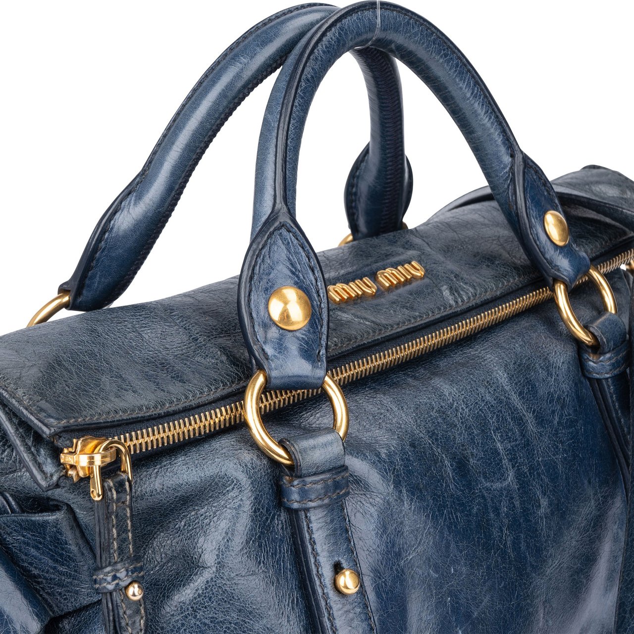 Miu Miu Miu Miu Blue Leather City Handbag Blauw