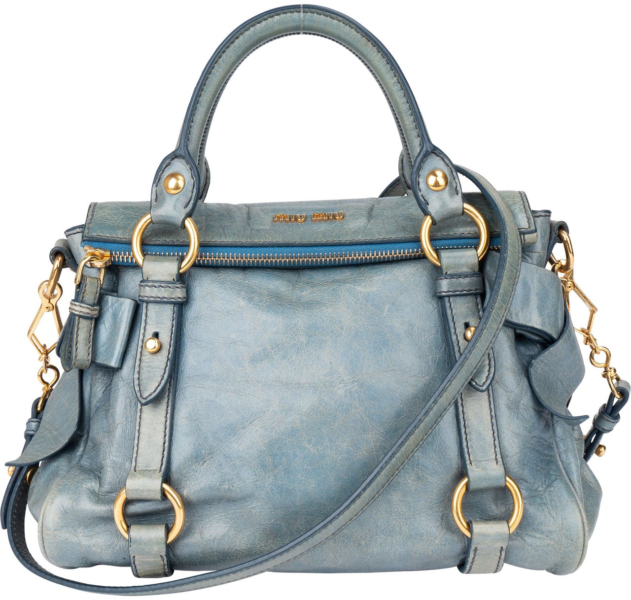 Miu Miu Miu Miu Blue Leather City Handbag Blauw