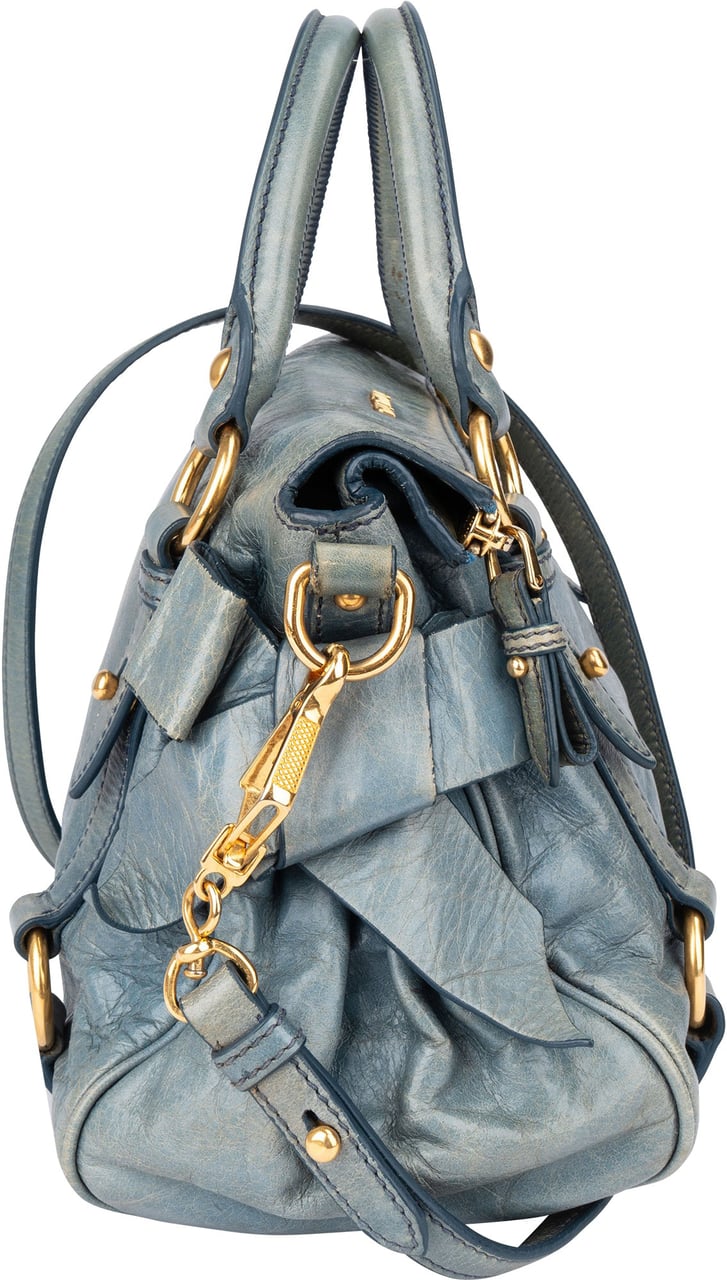 Miu Miu Miu Miu Blue Leather City Handbag Blauw