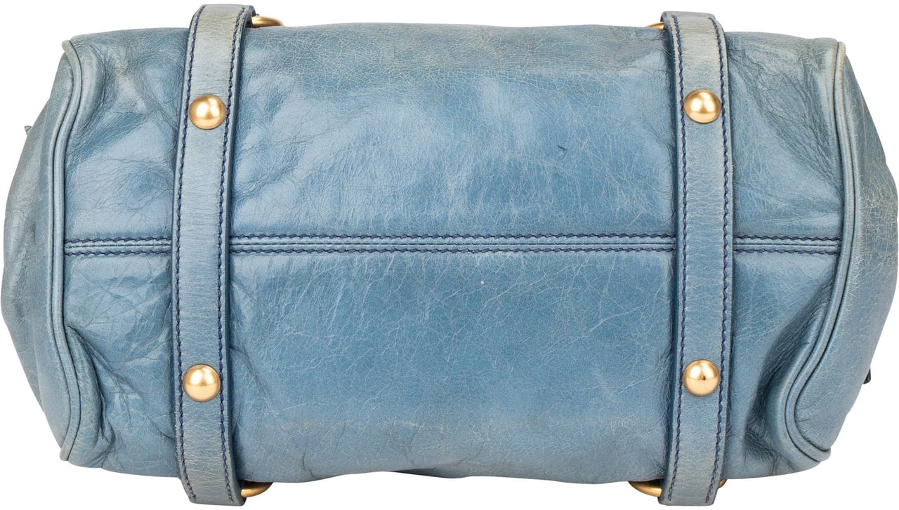Miu Miu Miu Miu Blue Leather City Handbag Blauw