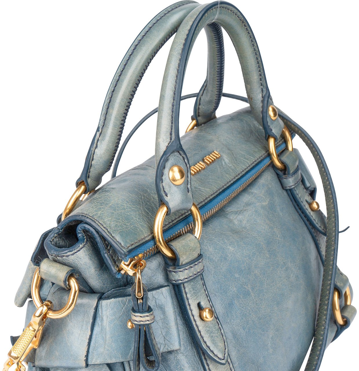 Miu Miu Miu Miu Blue Leather City Handbag Blauw