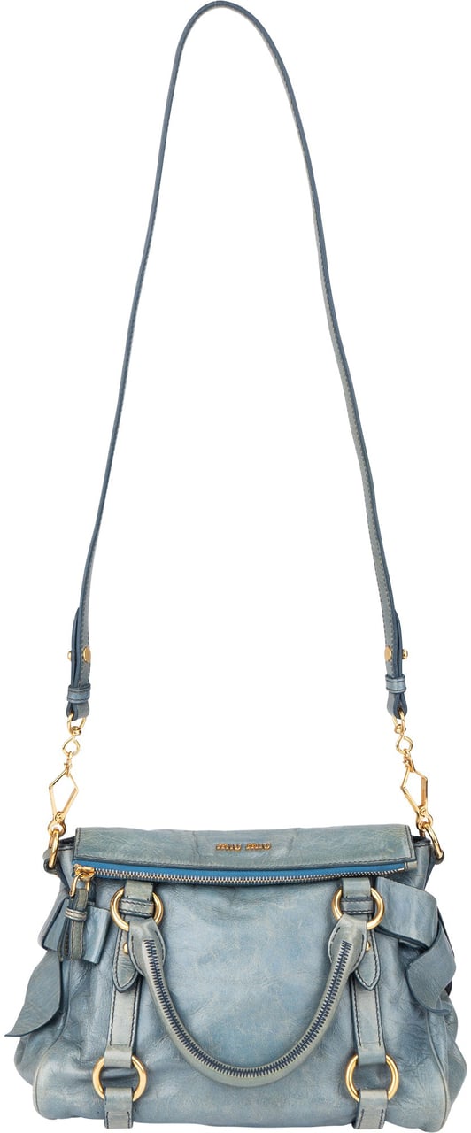 Miu Miu Miu Miu Blue Leather City Handbag Blauw