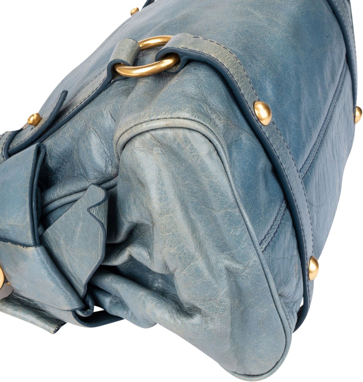 Miu Miu Miu Miu Blue Leather City Handbag Blauw