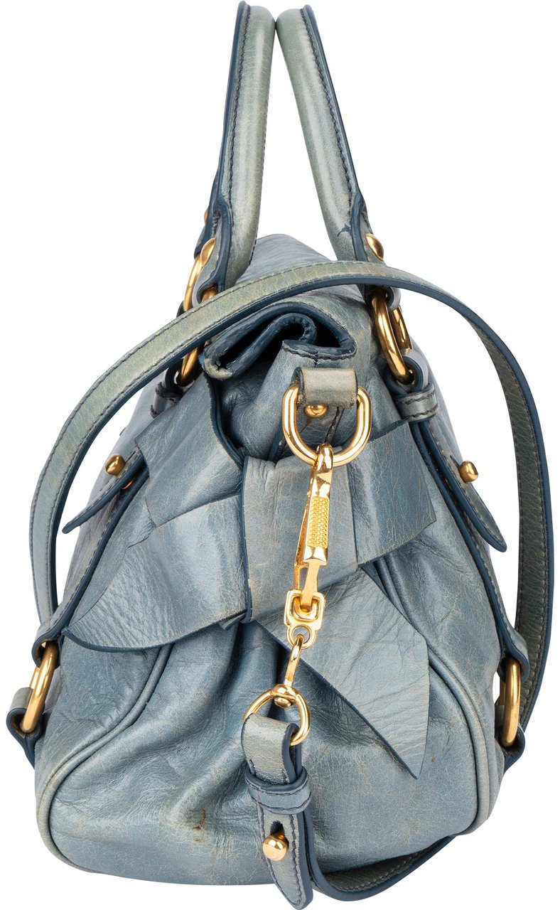 Miu Miu Miu Miu Blue Leather City Handbag Blauw