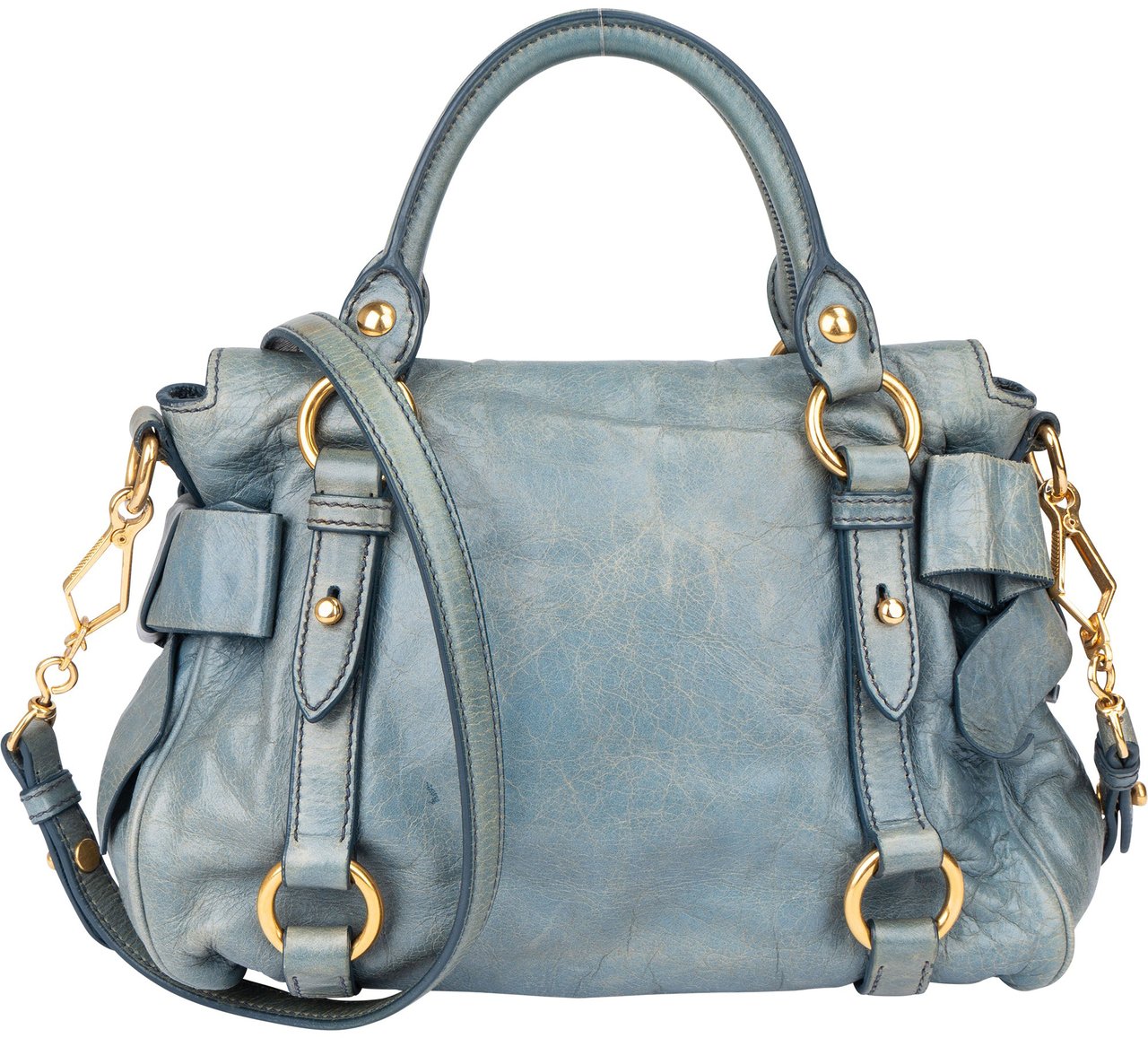 Miu Miu Miu Miu Blue Leather City Handbag Blauw