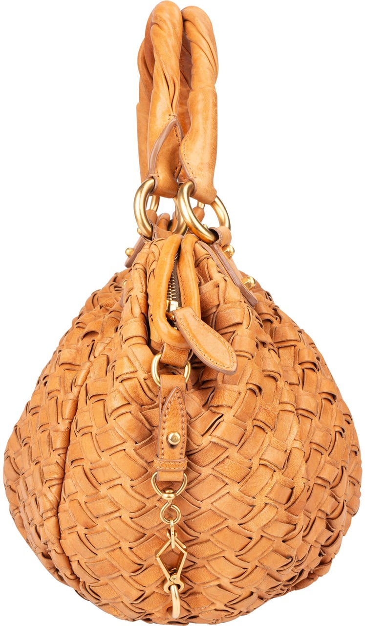 Miu Miu Miu Miu Intrecciato Leather Handbag Bruin