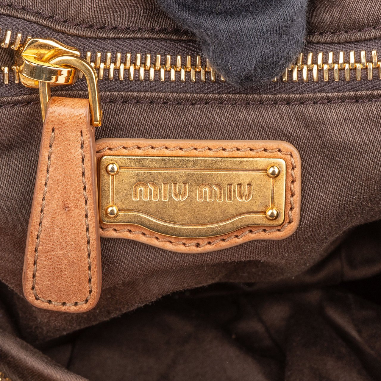 Miu Miu Miu Miu Intrecciato Leather Handbag Bruin