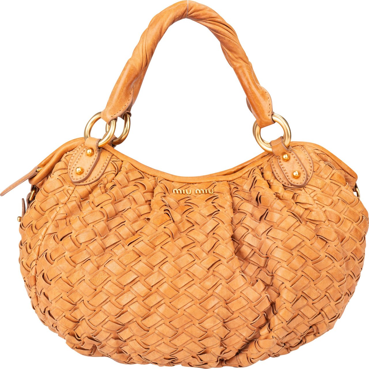 Miu Miu Miu Miu Intrecciato Leather Handbag Bruin