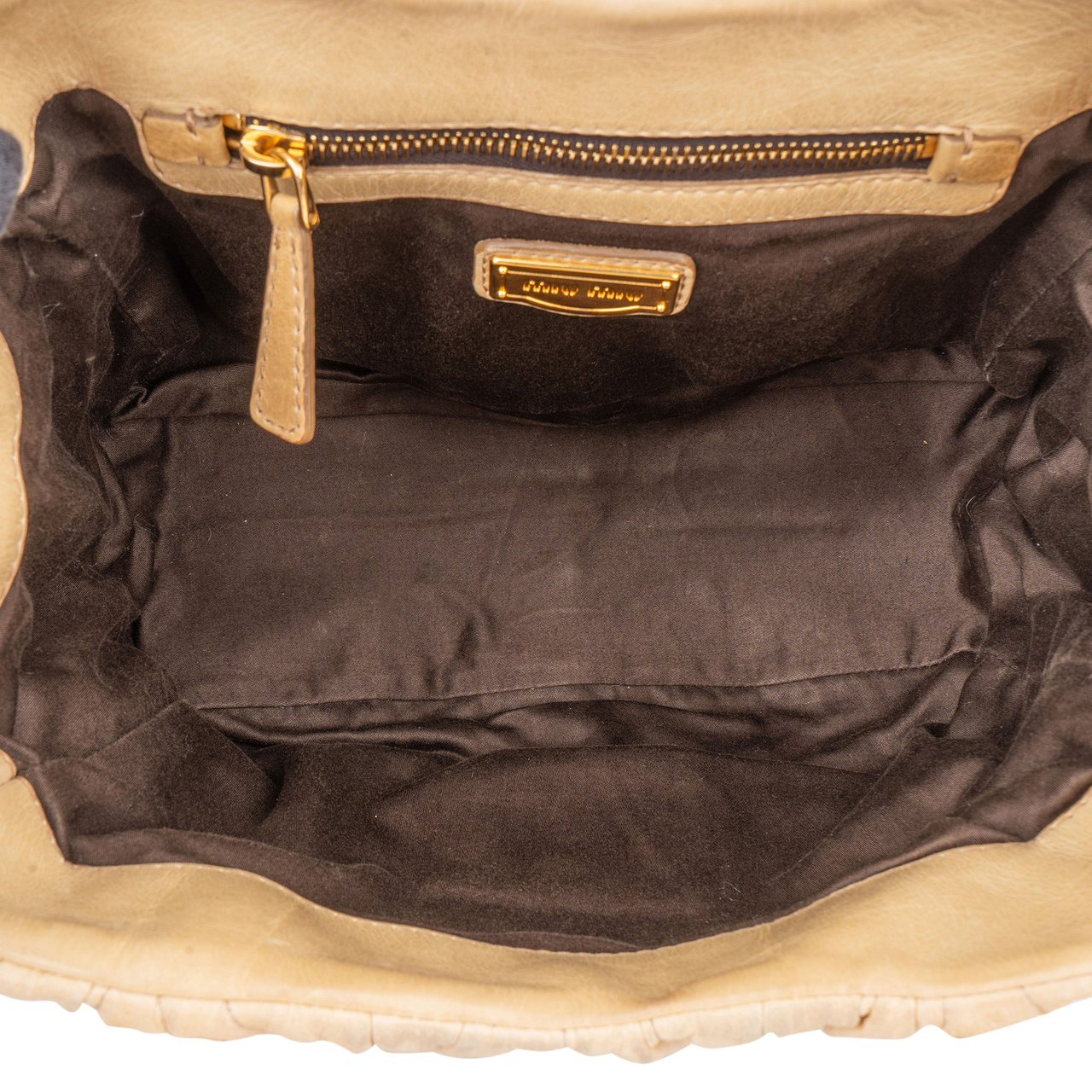 Miu Miu Miu Miu Quilted Leather Handbag Beige