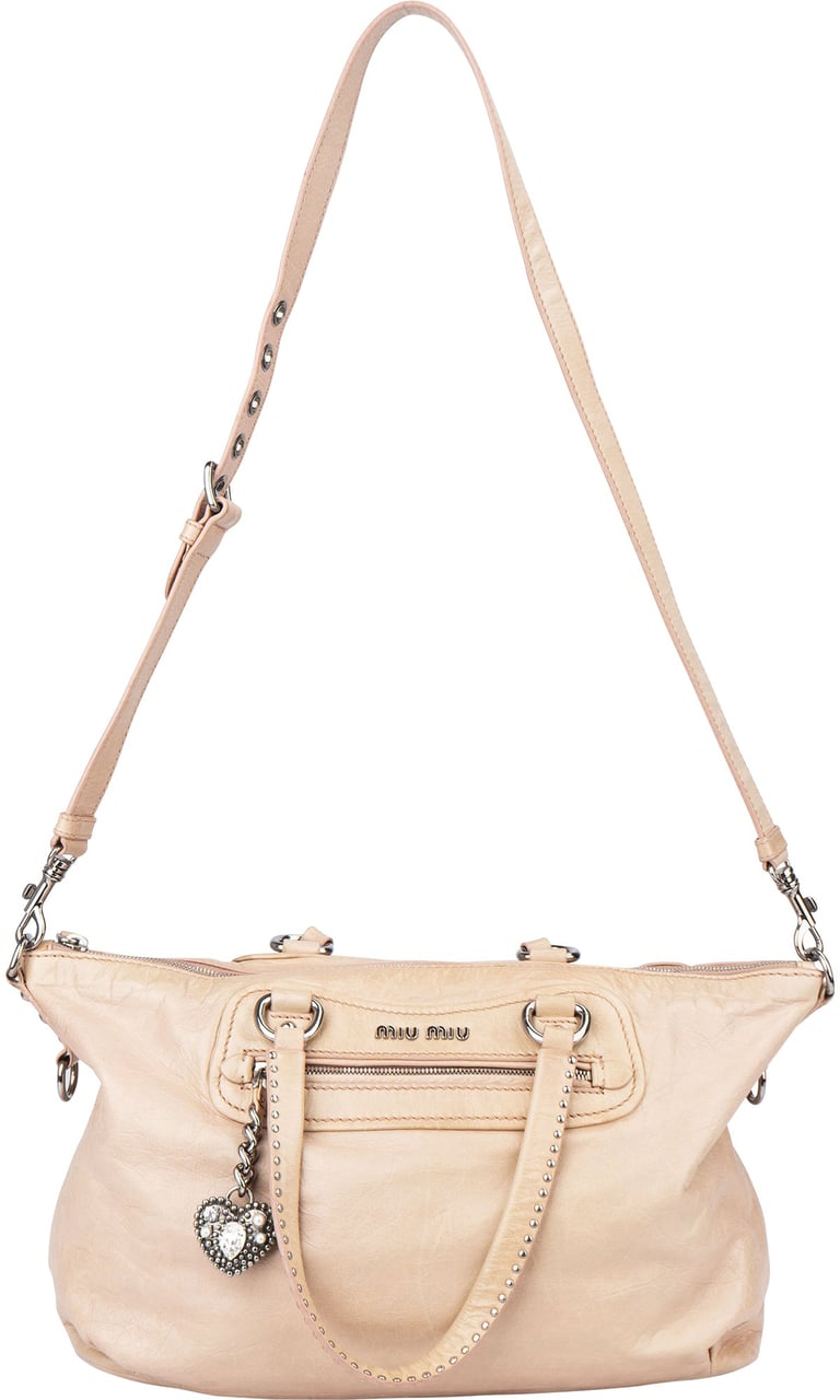 Miu Miu Miu Miu Bleach Leather Crystal Heart Handbag Roze