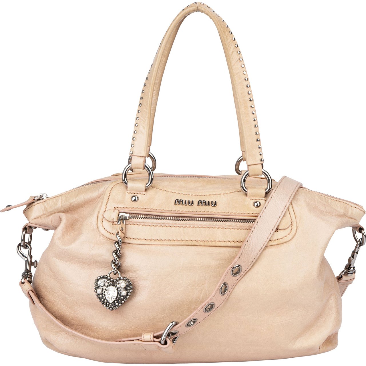 Miu Miu Miu Miu Bleach Leather Crystal Heart Handbag Roze