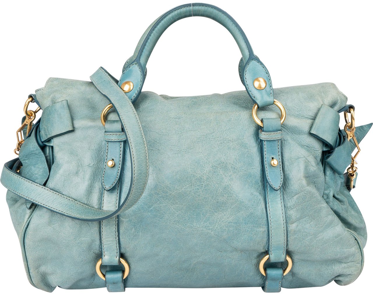 Miu Miu Miu Miu Blue Leather City Handbag Blauw