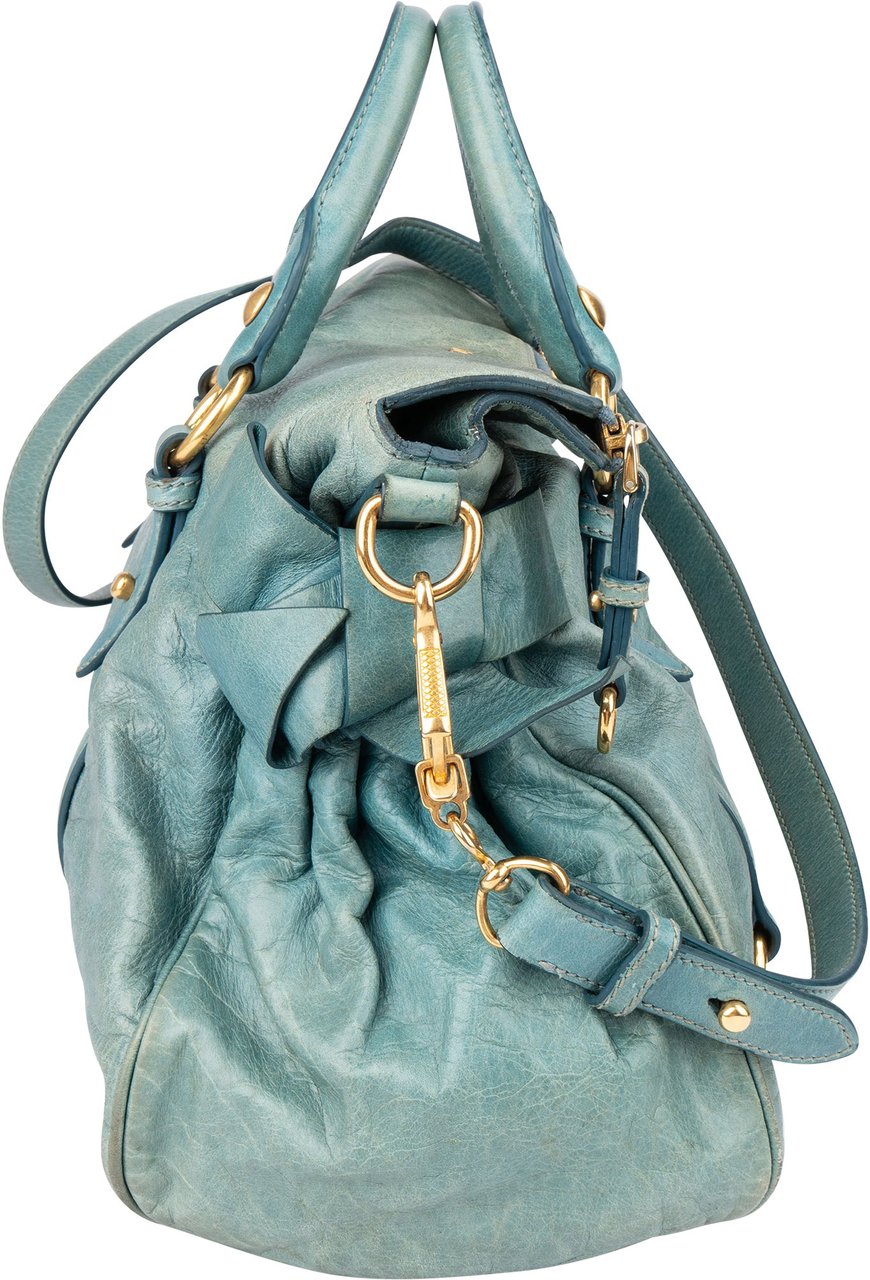 Miu Miu Miu Miu Blue Leather City Handbag Blauw