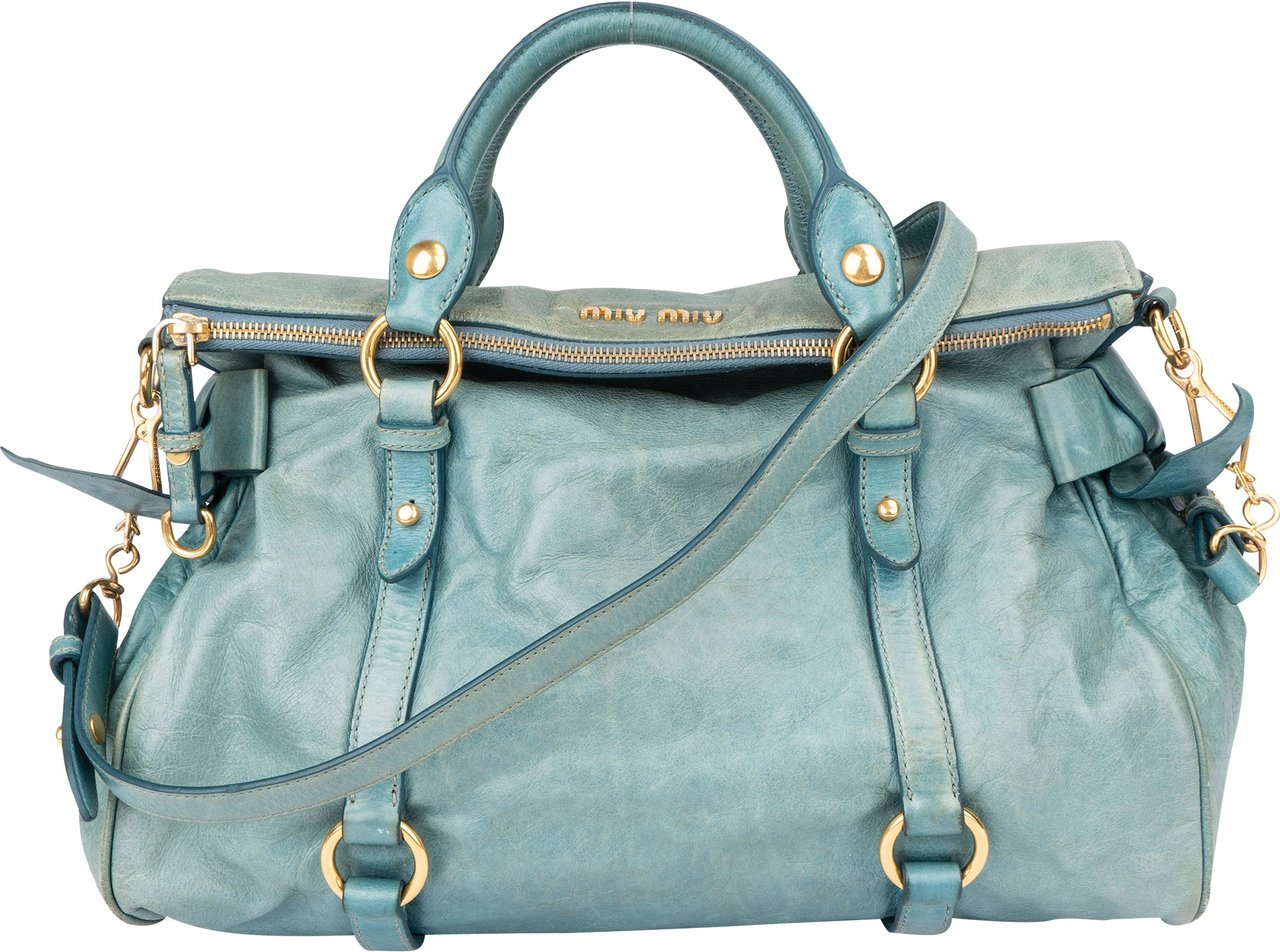 Miu Miu Miu Miu Blue Leather City Handbag Blauw