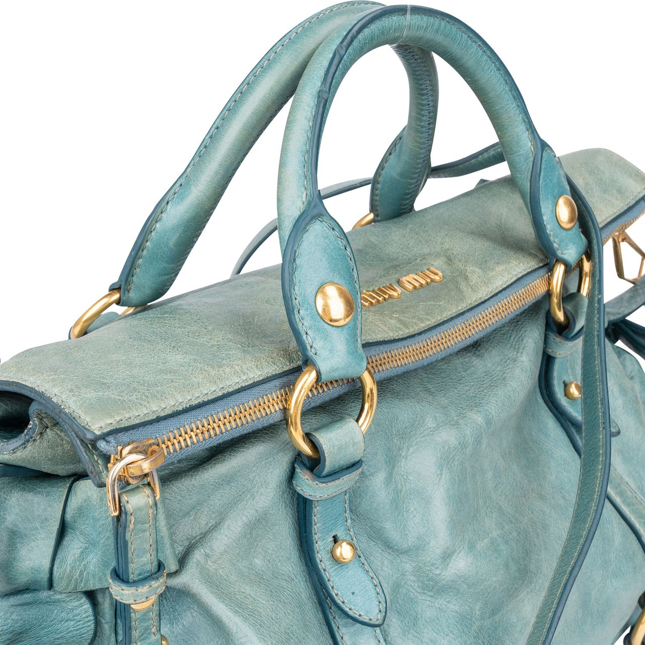 Miu Miu Miu Miu Blue Leather City Handbag Blauw