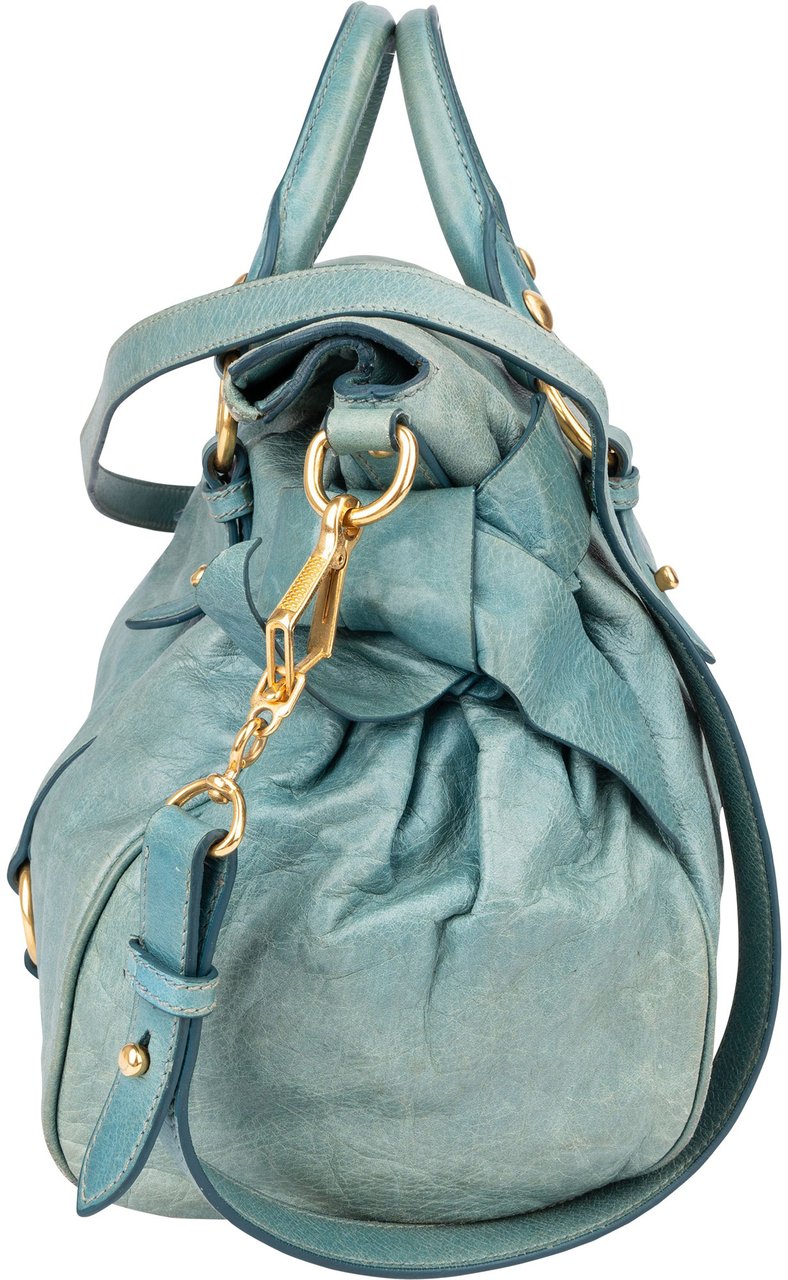 Miu Miu Miu Miu Blue Leather City Handbag Blauw