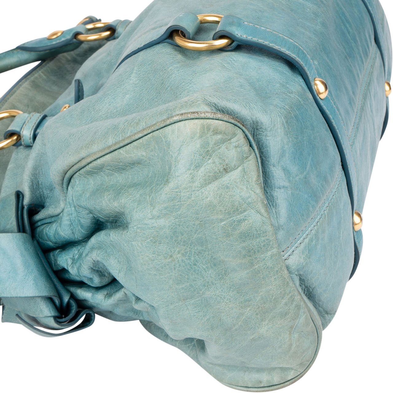 Miu Miu Miu Miu Blue Leather City Handbag Blauw