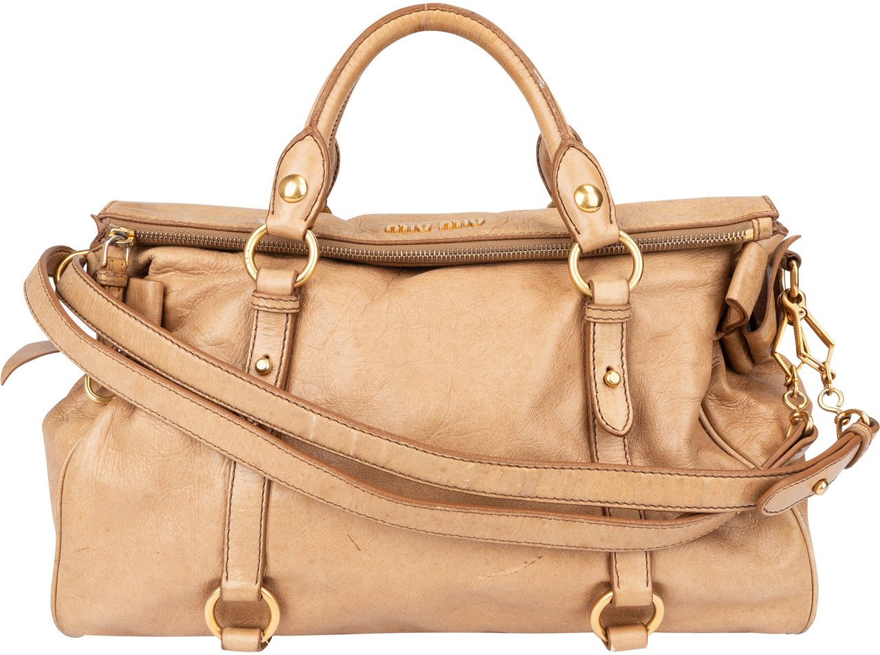 Miu Miu Miu Miu Classic Leather City Handbag Beige