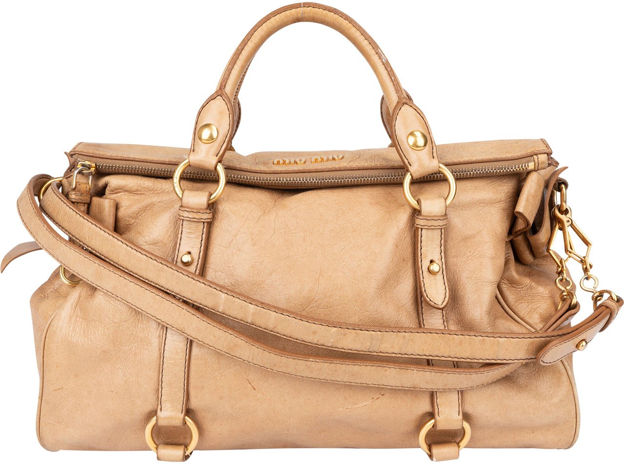 Miu Miu Classic Leather City Handbag Beige