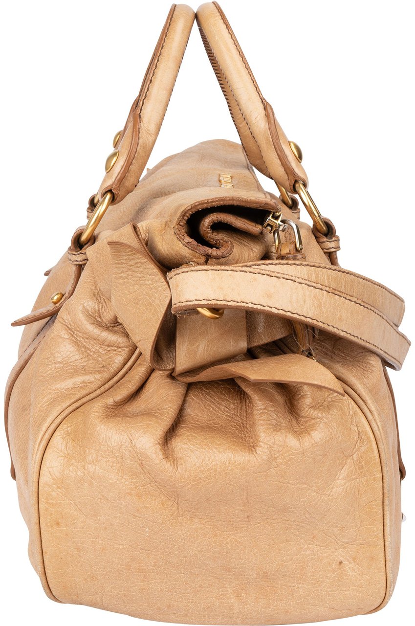 Miu Miu Classic Leather City Handbag Beige