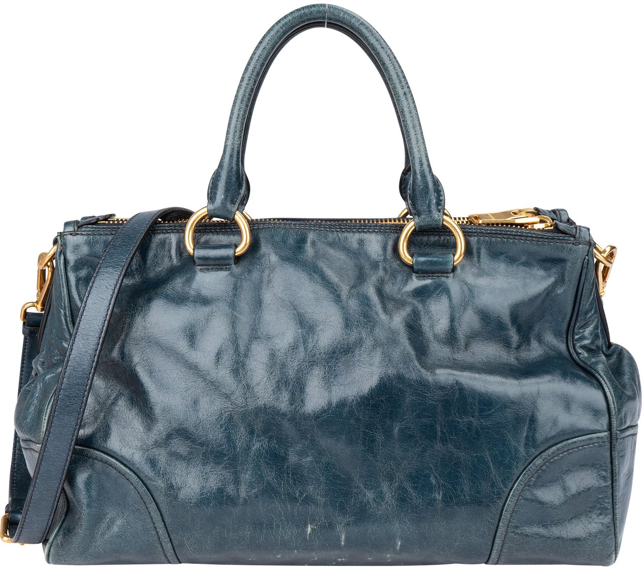 Miu Miu Miu Miu Blue Leather City Handbag Blauw