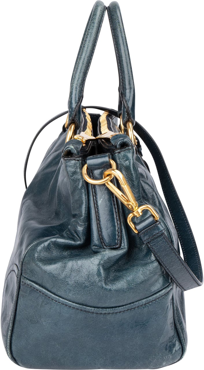 Miu Miu Miu Miu Blue Leather City Handbag Blauw