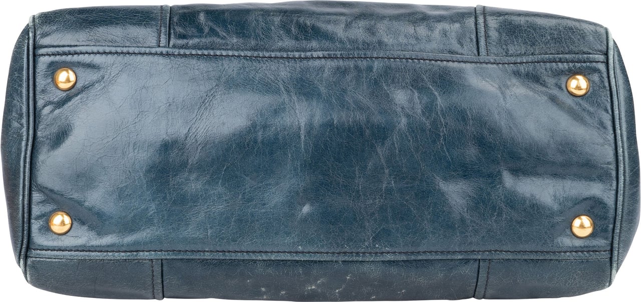 Miu Miu Miu Miu Blue Leather City Handbag Blauw