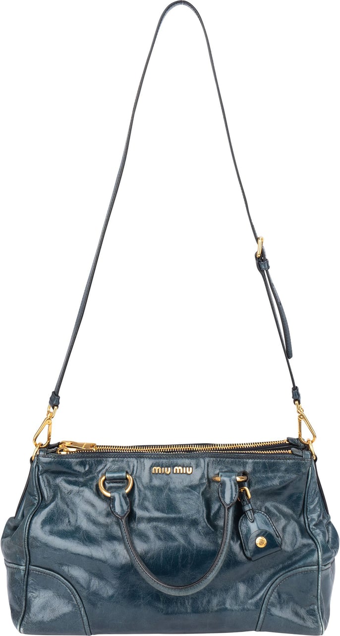 Miu Miu Miu Miu Blue Leather City Handbag Blauw