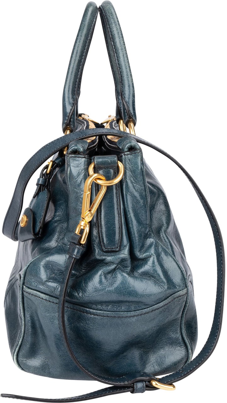 Miu Miu Miu Miu Blue Leather City Handbag Blauw