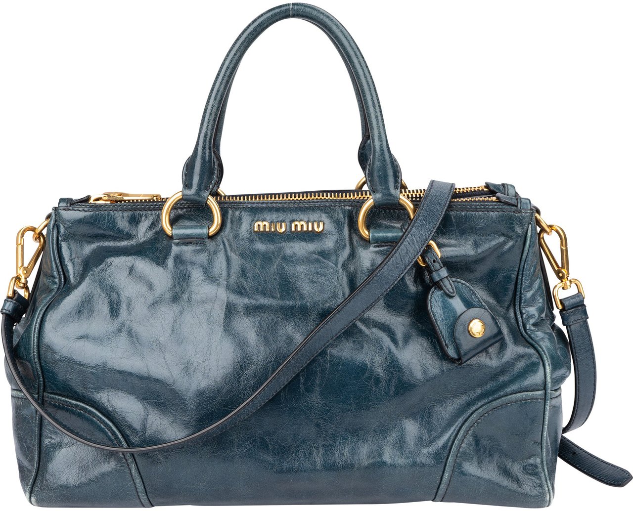 Miu Miu Miu Miu Blue Leather City Handbag Blauw