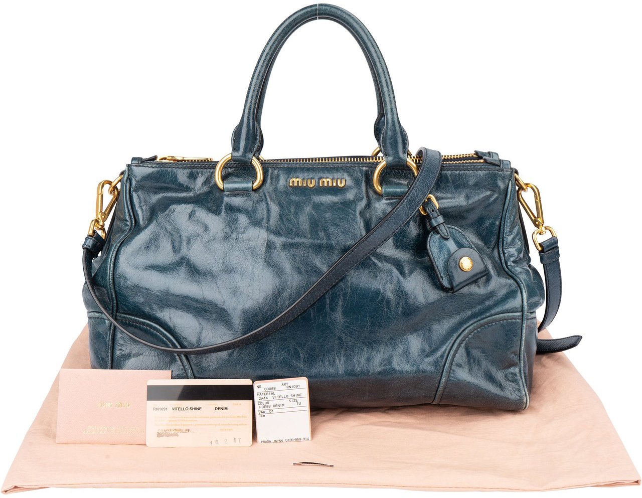 Miu Miu Miu Miu Blue Leather City Handbag Blauw