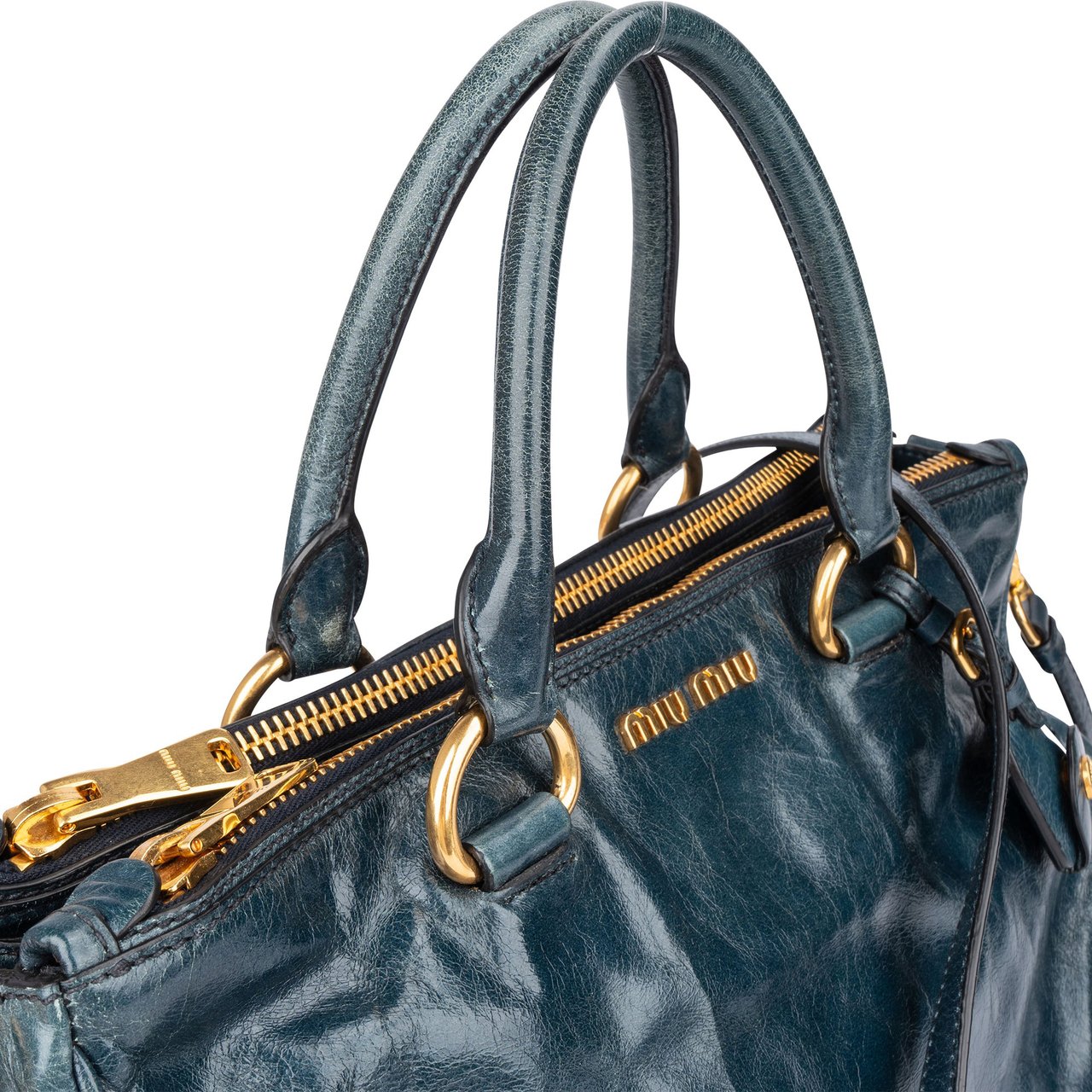 Miu Miu Miu Miu Blue Leather City Handbag Blauw
