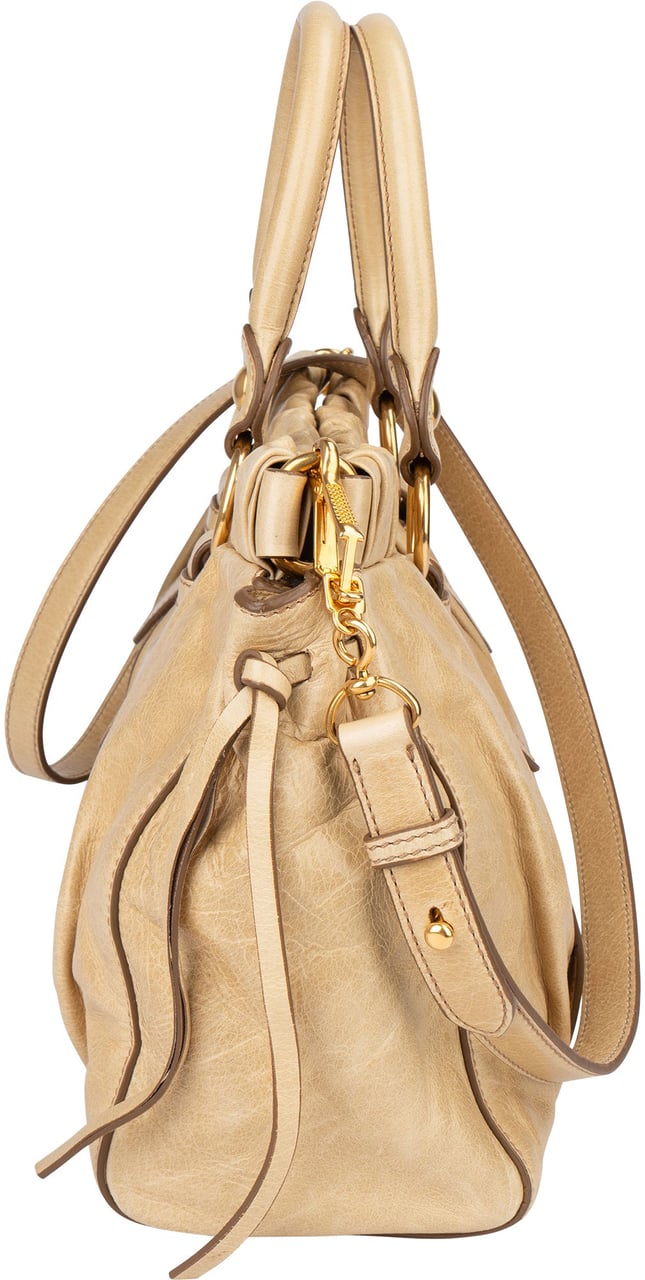 Miu Miu Miu Miu Classic Leather City Handbag Beige