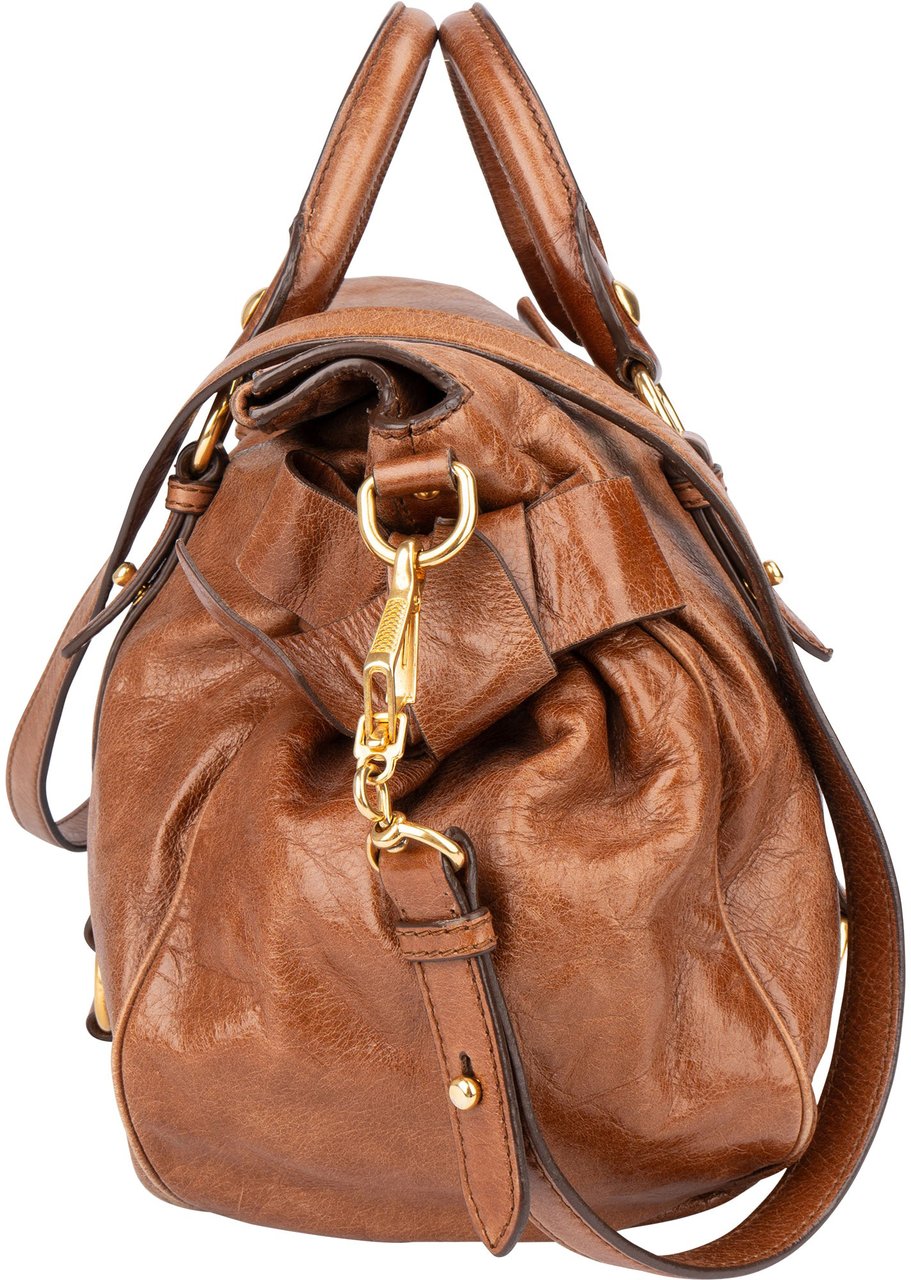 Miu Miu Miu Miu Brown Leather City Handbag Bruin