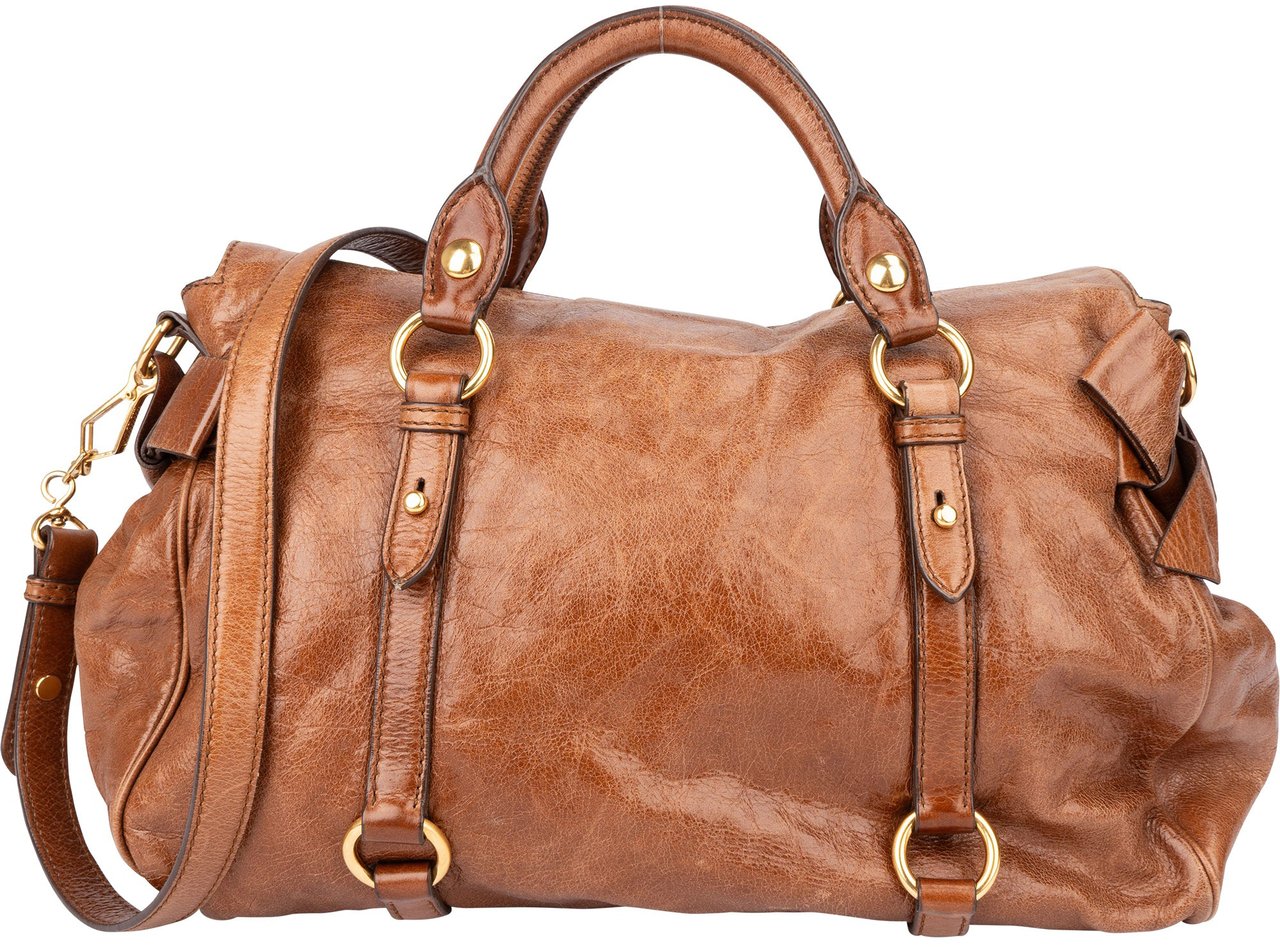 Miu Miu Miu Miu Brown Leather City Handbag Bruin