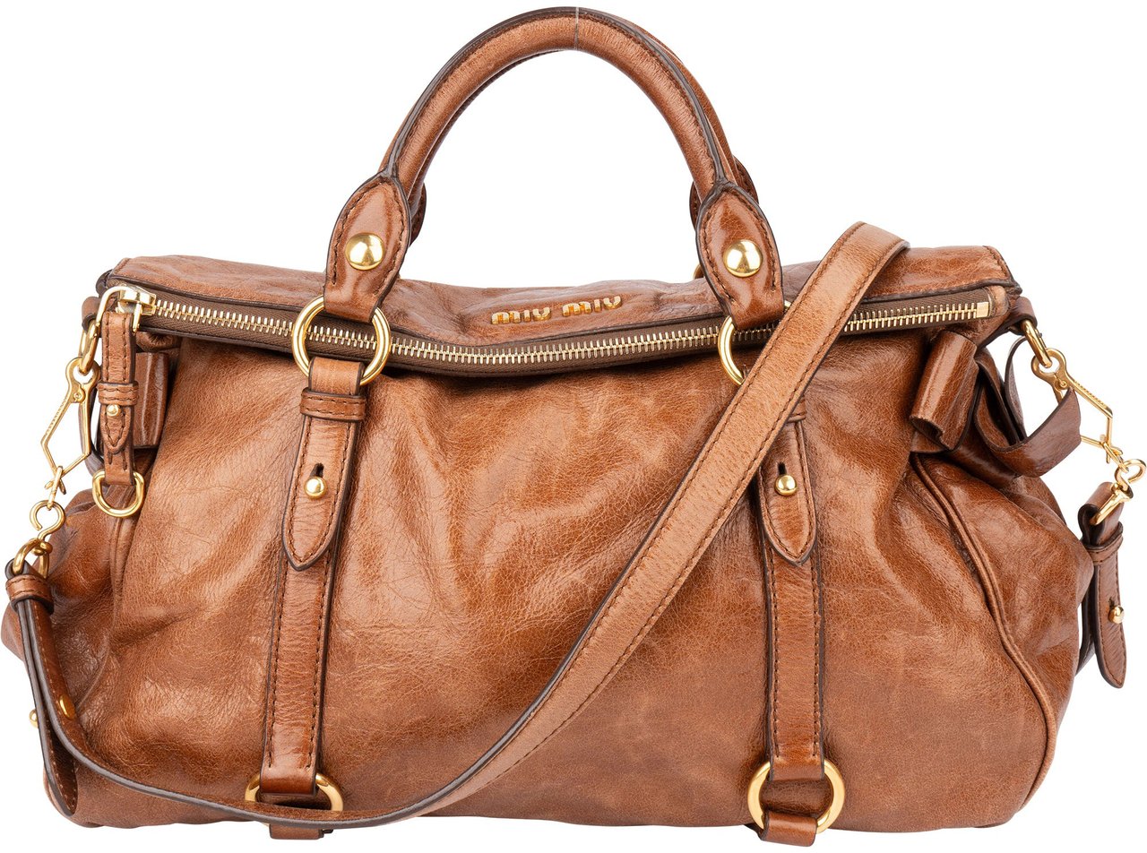 Miu Miu Miu Miu Brown Leather City Handbag Bruin