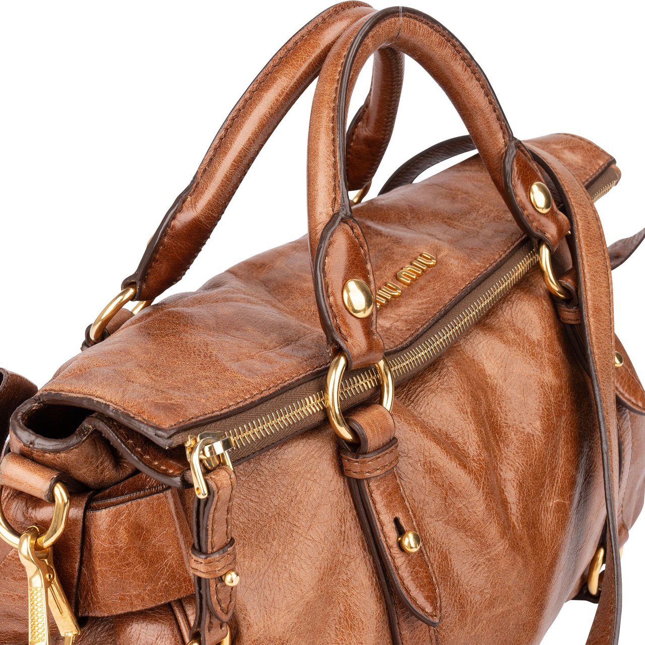 Miu Miu Miu Miu Brown Leather City Handbag Bruin