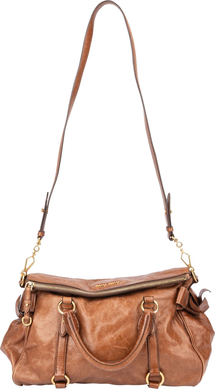Miu Miu Miu Miu Brown Leather City Handbag Bruin