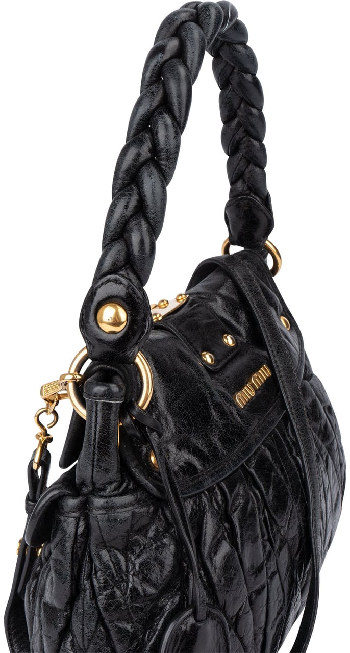 Miu Miu Miu Miu Quilted Leather City Handbag Zwart