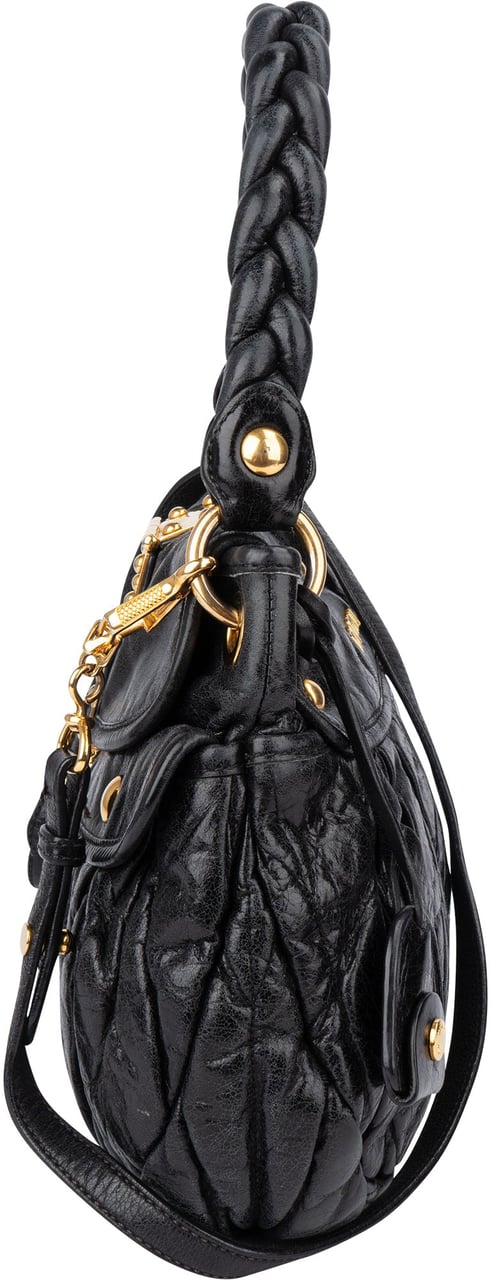 Miu Miu Miu Miu Quilted Leather City Handbag Zwart