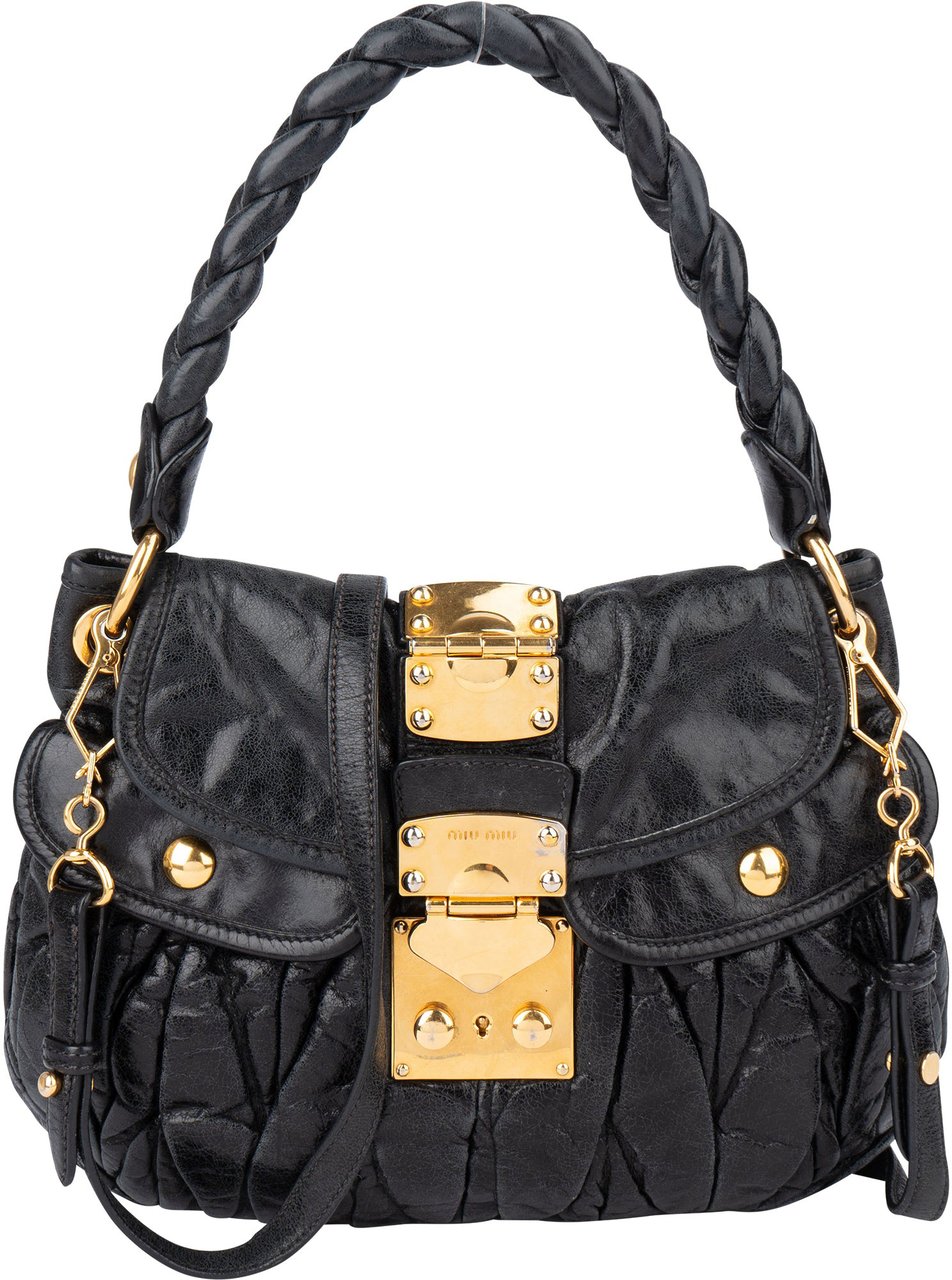 Miu Miu Miu Miu Quilted Leather City Handbag Zwart
