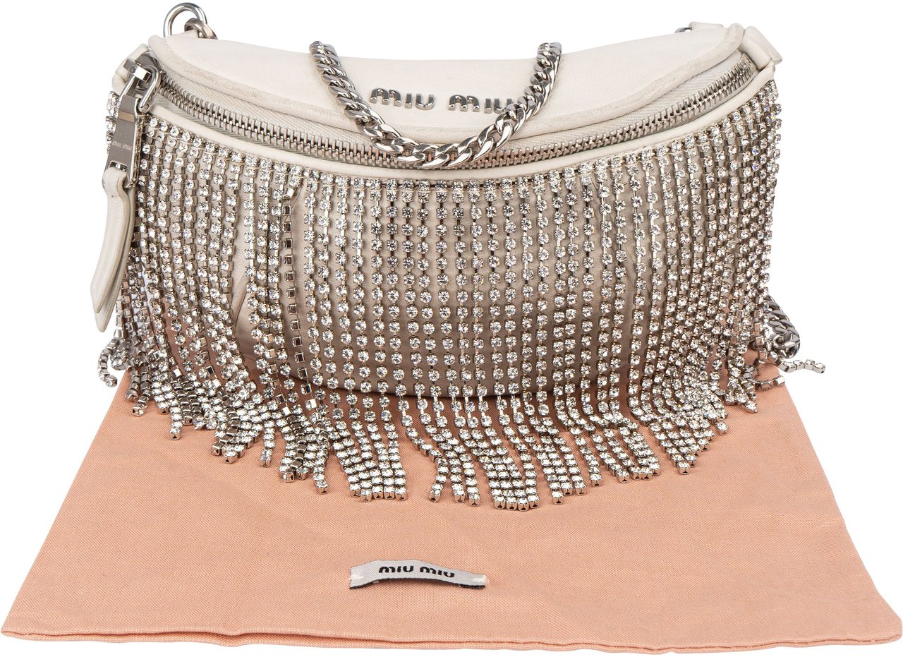 Miu Miu Miu Miu Leather Crystal Fringe Crossbody Bag Wit