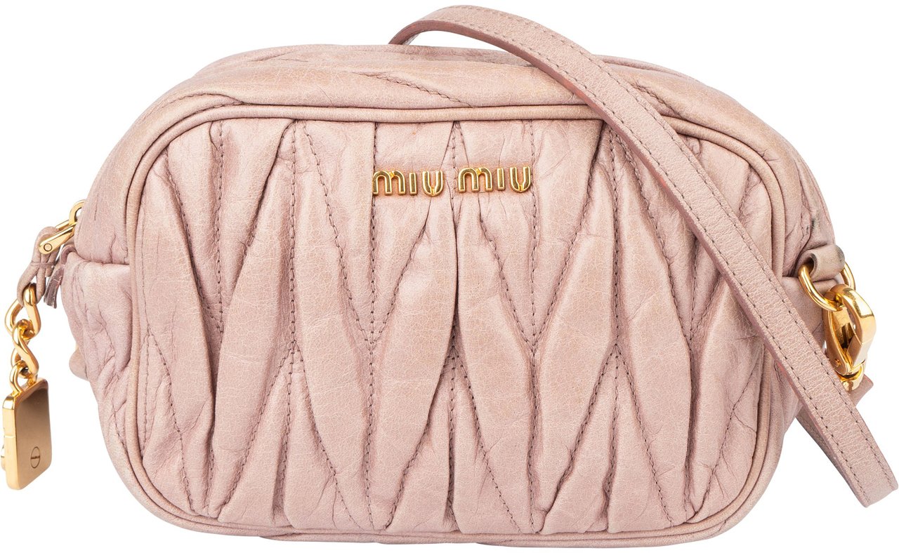 Miu Miu Miu Miu Quilted Leather Mini Crossbody Bag Roze